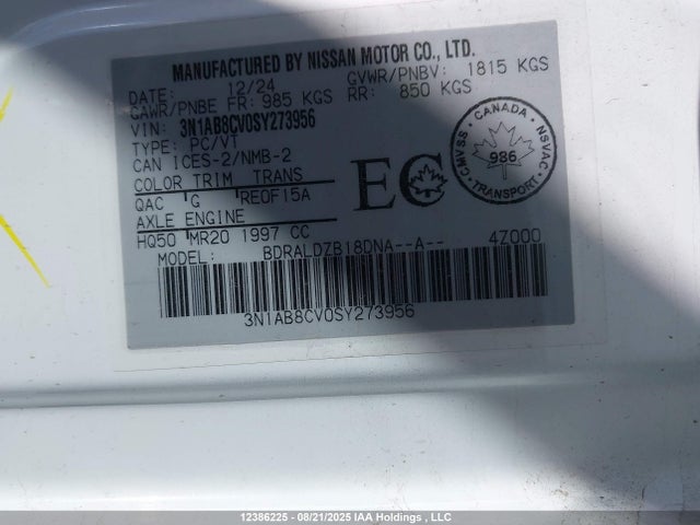 3N1AB8CV0SY273956 Nissan 2025