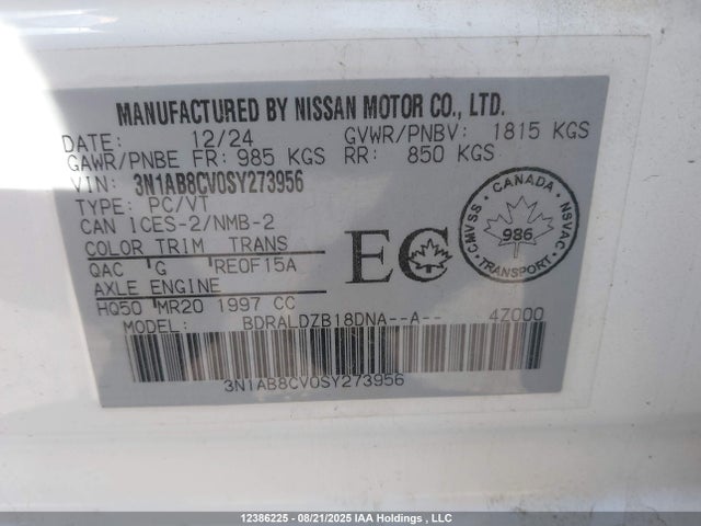 3N1AB8CV0SY273956 Nissan 2025