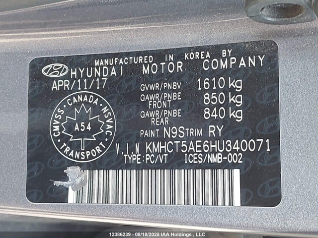 Hyundai 2017 2017 KMHCT5AE6HU340071 Image 9
