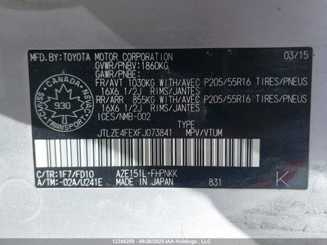 Scion 2az-fe 2015 JTLZE4FEXFJ073841 Image 9