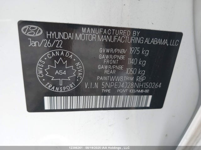 5NPEJ4J28NH150264 Hyundai t-gdi gamma ii