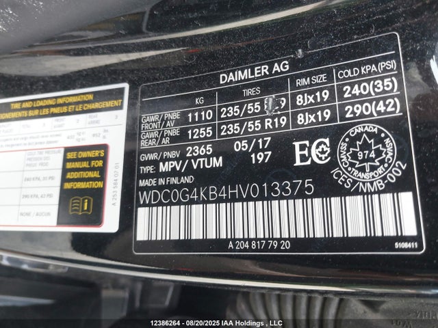 WDC0G4KB4HV013375 Mercedes-Benz m274