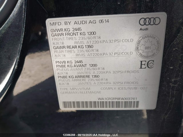 WA1CFCFP8FA003761 Audi flex fuel capable engine
