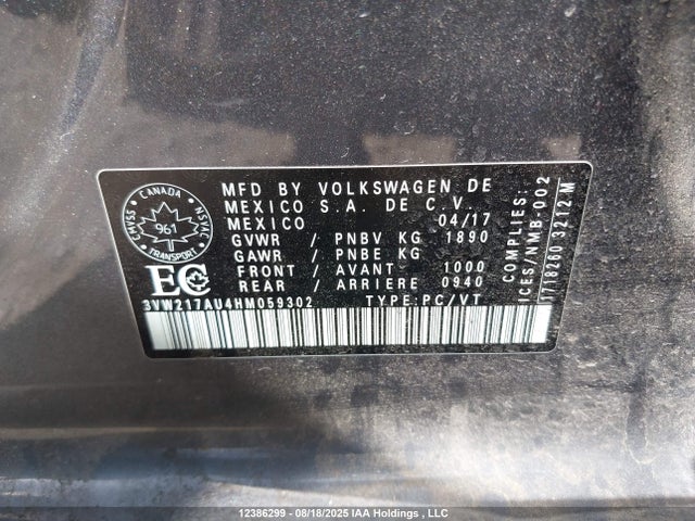 3VW217AU4HM059302 Volkswagen 1.8 tsi