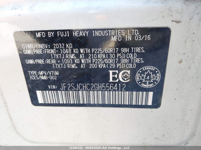 JF2SJCHC2GH556412 Subaru naturally aspirated c0