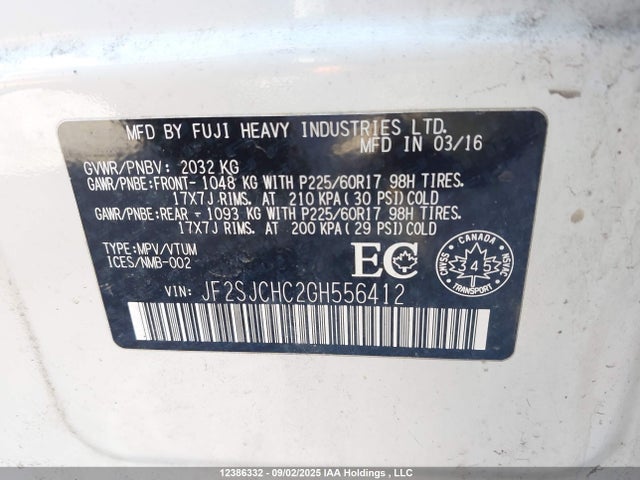 JF2SJCHC2GH556412 Subaru naturally aspirated c0