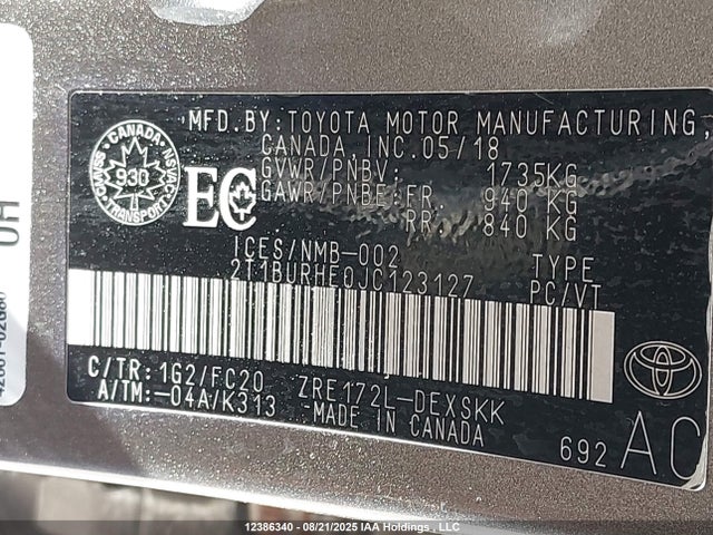 Toyota 2zr-fe 2018 2T1BURHE0JC123127 Image 9