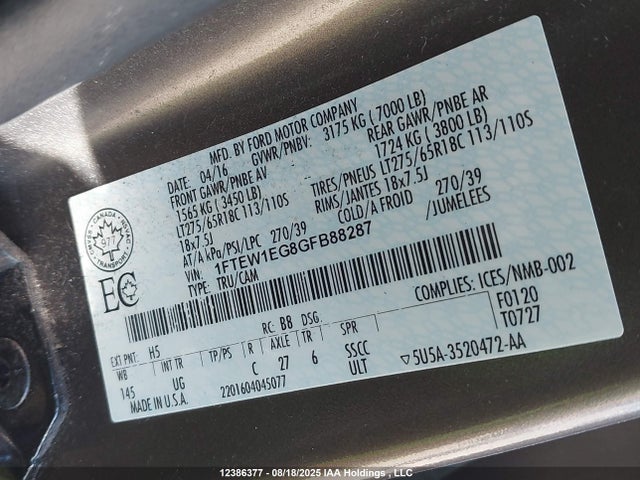 1FTEW1EG8GFB88287 Ford F-150