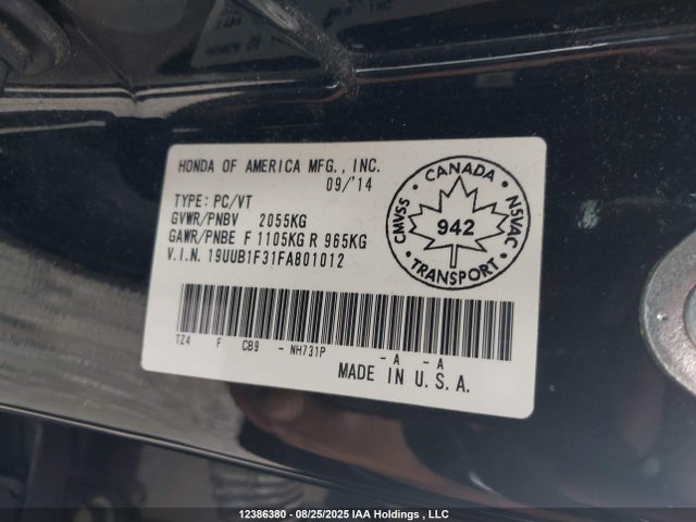 Acura k24w7 2015 19UUB1F31FA801012 Image 9