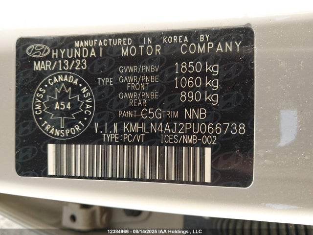 KMHLN4AJ2PU066738 Hyundai gdi kappa