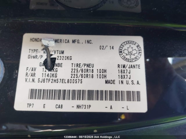 5J6TF2H57EL800575 Honda j35y1