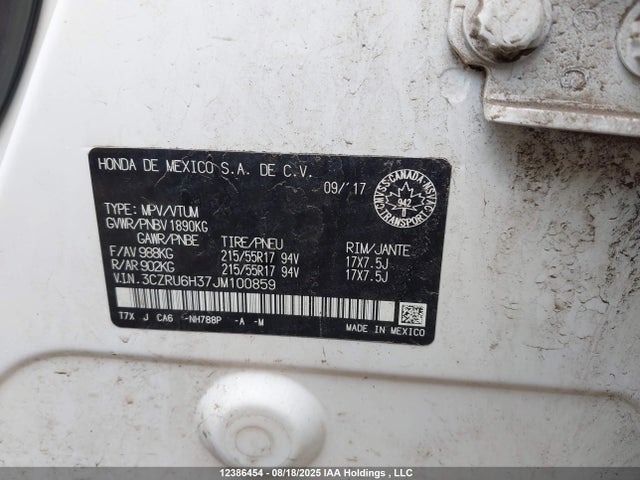 3CZRU6H37JM100859 Honda r18z9