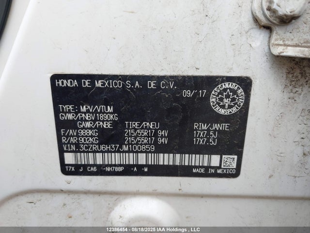 3CZRU6H37JM100859 Honda r18z9
