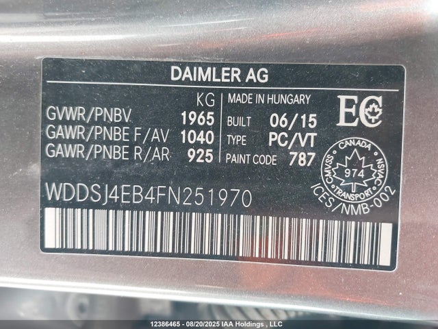Продажа на аукционе авто 2015 Mercedes-benz Cla 250, vin: WDDSJ4EB4FN251970, номер лота: 12386465