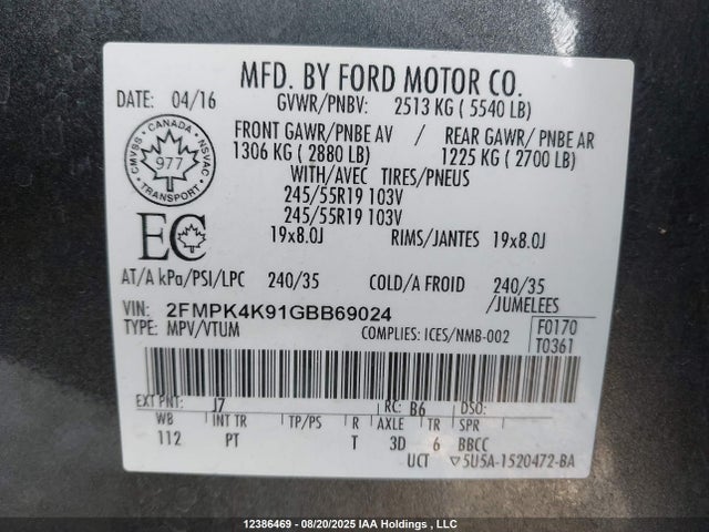 Ford 2016 2016 2FMPK4K91GBB69024 Image 19