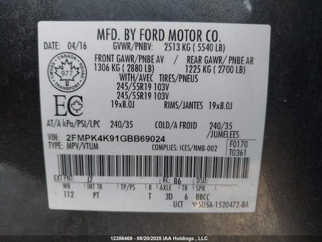 Ford 2016 2016 2FMPK4K91GBB69024 Image 9