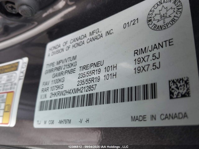 2HKRW2H4XMH212857 Honda l15be