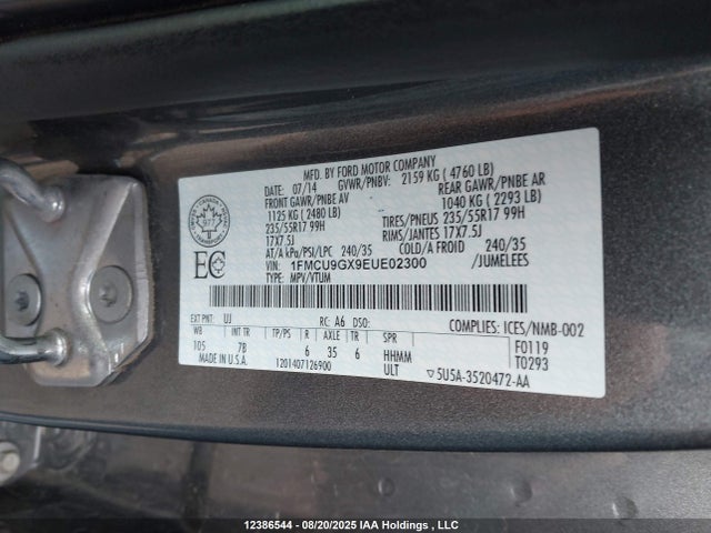 1FMCU9GX9EUE02300 Ford Escape