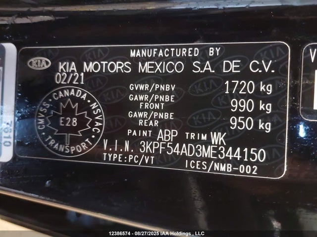 3KPF54AD3ME344150 KIA mpi nu