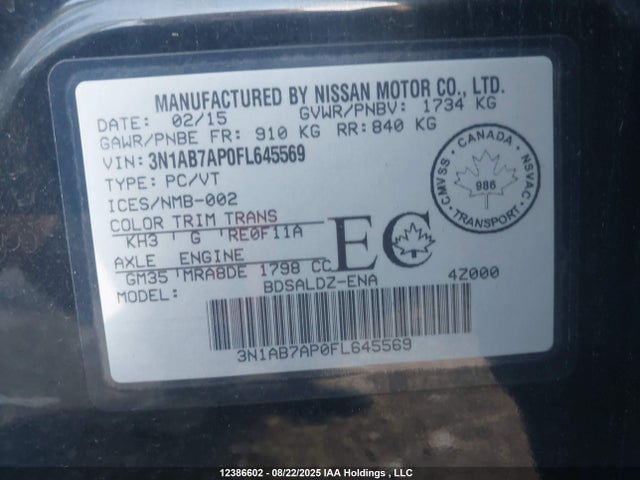 Nissan Sentra 2015 3N1AB7AP0FL645569 Image 9