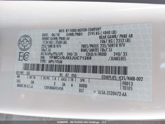 1FMCU9J93JUC71269 Ford 2018