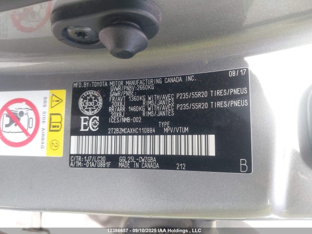 Lexus 2017 2017 2T2BZMCAXHC110884 Image 9
