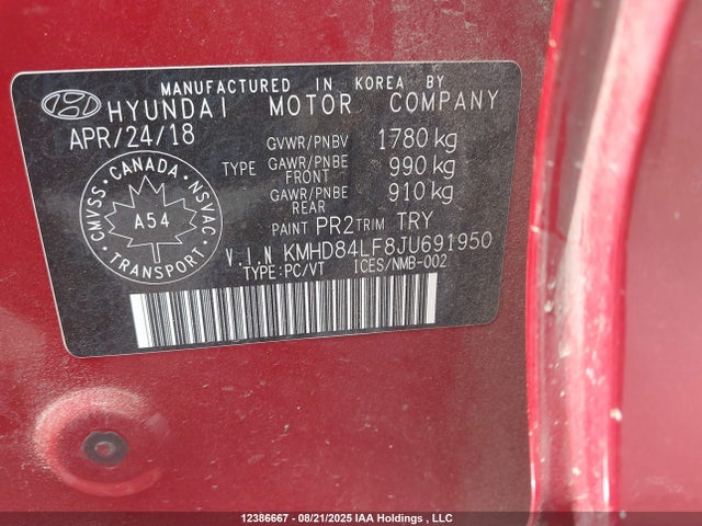 KMHD84LF8JU691950 Hyundai mpi nu