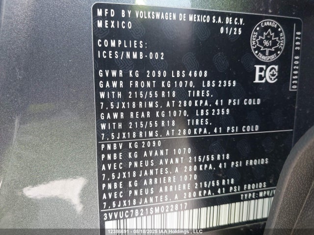 Продаж на аукціоні авто 2025 Volkswagen Taos Comfortline, vin: 3VVUC7B21SM022817, номер лоту: 12386691
