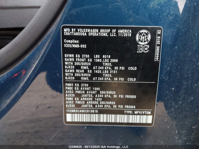 Volkswagen Atlas 2019 1V2NR2CA5KC513515 Image 9