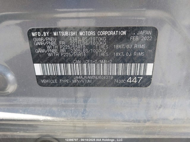 JA4AJVAW0NU604319 Mitsubishi mivec