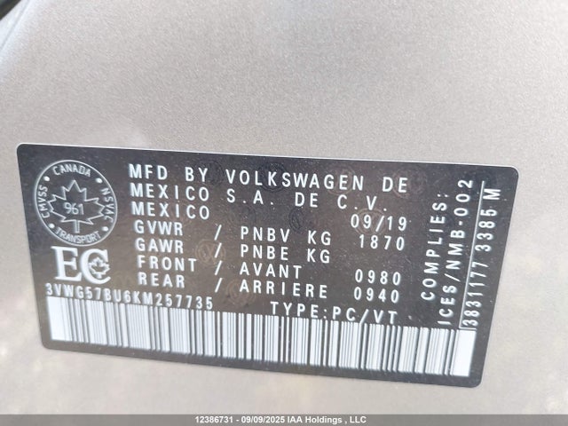 3VWG57BU6KM257735 Volkswagen 1.4 tsi