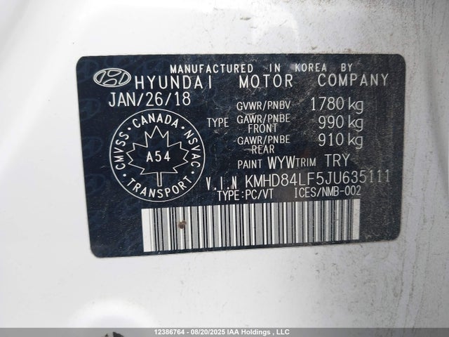 KMHD84LF5JU635111 Hyundai mpi nu