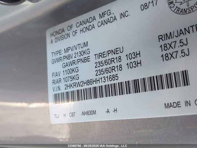 2HKRW2H86HH131685 Honda l15be