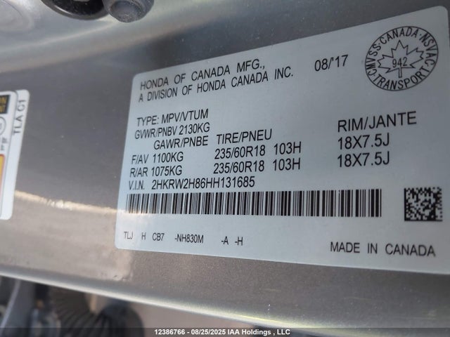 2HKRW2H86HH131685 Honda l15be
