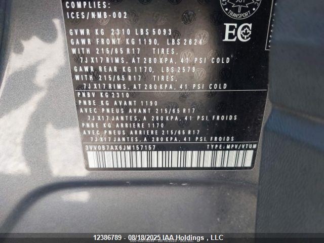 3VV0B7AX6JM157157 Volkswagen TIGUAN S
