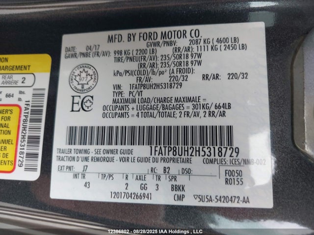 Ford 2.3l 4v premium fuel 2017 1FATP8UH2H5318729 Image 18