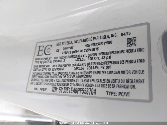 Tesla MODEL 3 2023 5YJ3E1EA5PF558704 Image 9