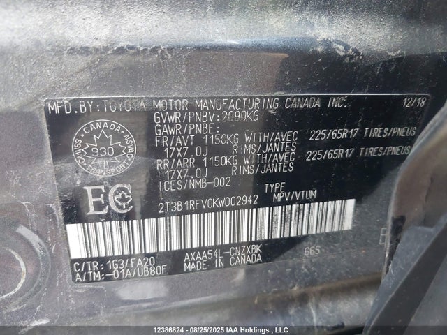 2T3B1RFV0KW002942 Toyota a25a-fks