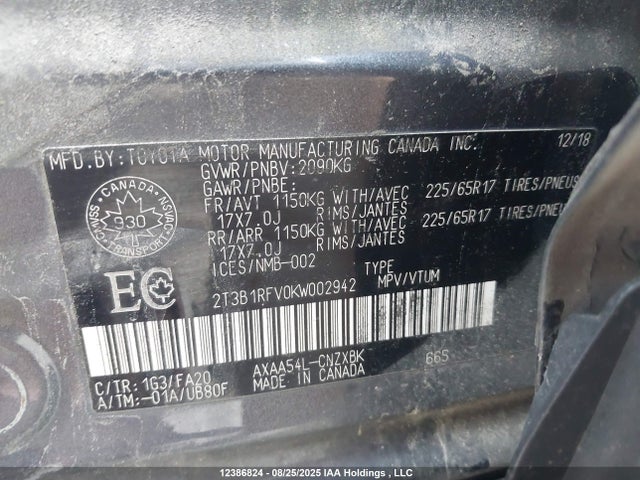 2T3B1RFV0KW002942 Toyota a25a-fks