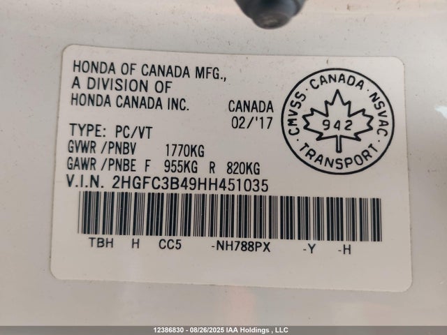 Honda Civic 2017 2HGFC3B49HH451035 Image 9