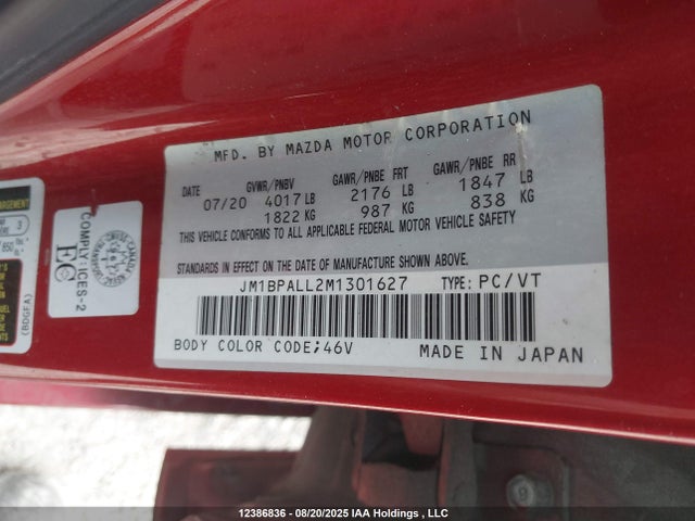 Aukcja sprzedaży 2021 Mazda Mazda3 Gs, vin: JM1BPALL2M1301627, numer aukcji: 12386836
