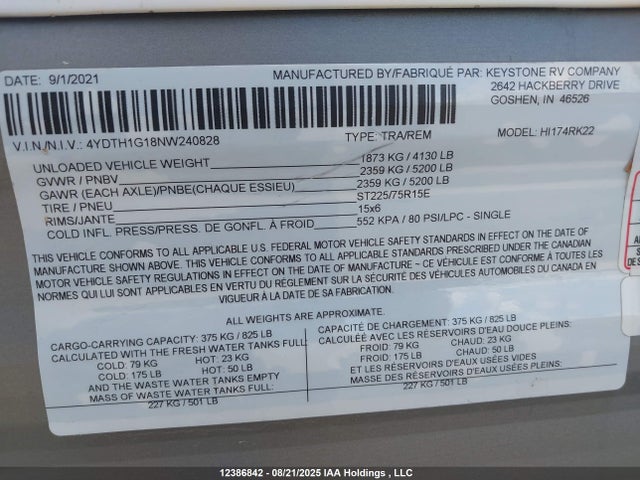 4YDTH1G18NW240828 Keystone 2022