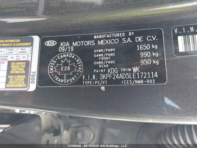 3KPF24AD5LE172114 KIA mpi nu