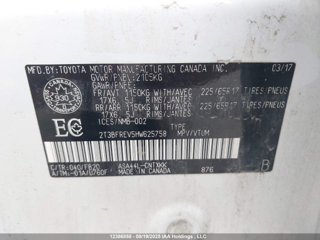 Toyota 2ar-fe 2017 2T3BFREV5HW625758 Image 9