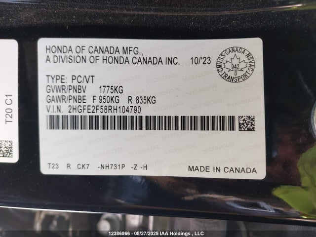 Honda k20c2 2024 2HGFE2F58RH104790 Image 19