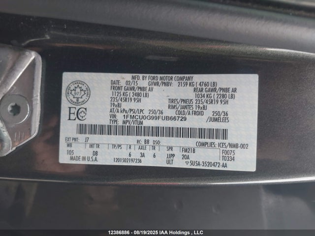 1FMCU0G99FUB66729 Ford Escape