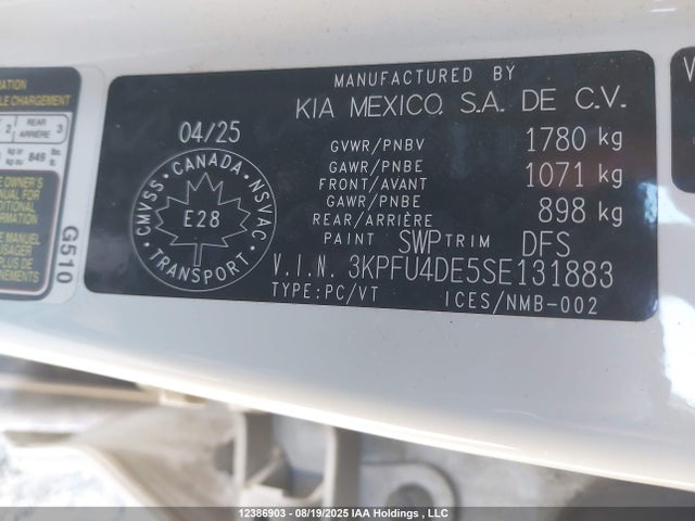 3KPFU4DE5SE131883 KIA k4
