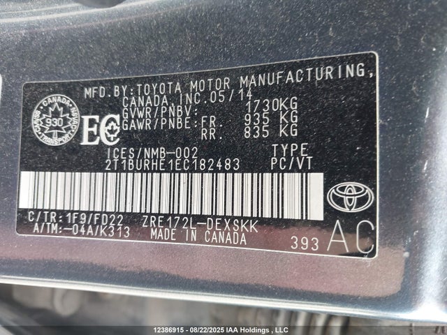 Toyota Corolla S 2014 2T1BURHE1EC182483 Image 9