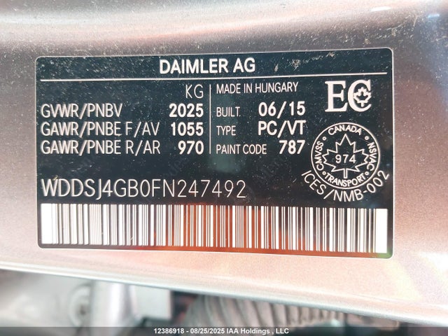 Mercedes-Benz 2015 2015 WDDSJ4GB0FN247492 Image 9