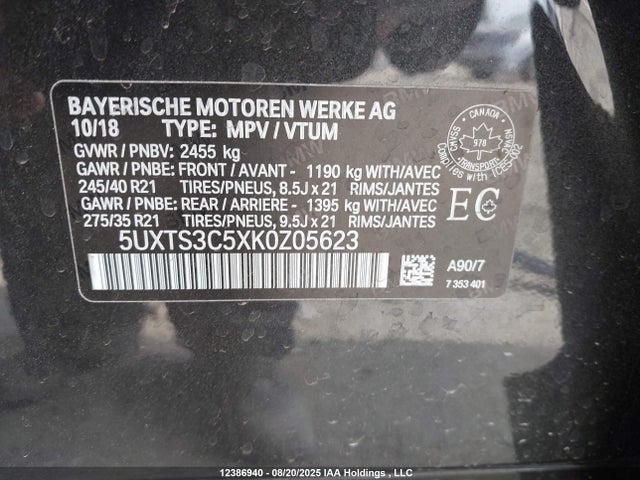 5UXTS3C5XK0Z05623 BMW X3